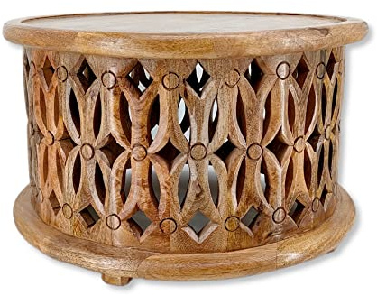 DARO DEKO Holz Couchtisch rund natürlich braun Ø 60 x 35cm Couch Beistelltisch Vintage Sofatisch