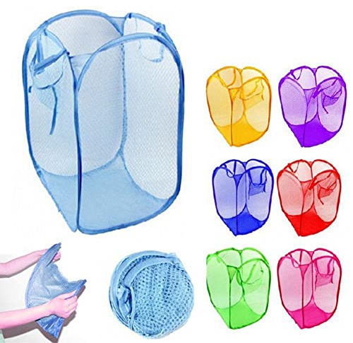 WARESHARK Laundry Bag Pop Up Washing Foldable Laundry Basket Bag Mesh Hamper Storage Storage Organiser Organizer for Laundry Room, Bathroom, Kids Room, College Dorm or Travel (Light Blue)