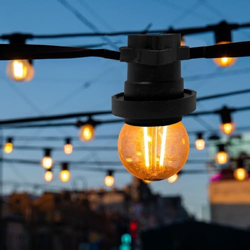 LEDKIA LIGHTING Girlande für den Außenbereich IP44 Flaches Kabel mit Fassung E27 nach Maß Schwarz 25 m | Ideal für Weihnachten