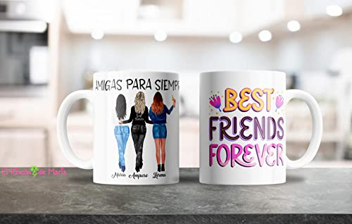 Genérico ERDM REGALOS/Taza Personalizada con Nombre (Amigas) (Taza 3 Amigas)