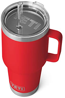 YETI Rambler Gobelet isotherme avec poignée et couvercle à paille, gobelet de voyage isotherme avec poignée, en acier inoxydable, 1040 ml (Rescue Red)