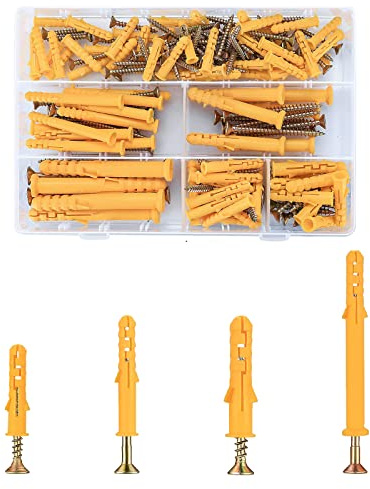 110 PCS Wall Plugs & Anchors Set – 4 Sizes M6/M8 Hollow Wall Anchors for Brick, Concrete, Masonry, Drywall – 55 Self-Tapping Screws & 55 Expansion Pipe Bolts