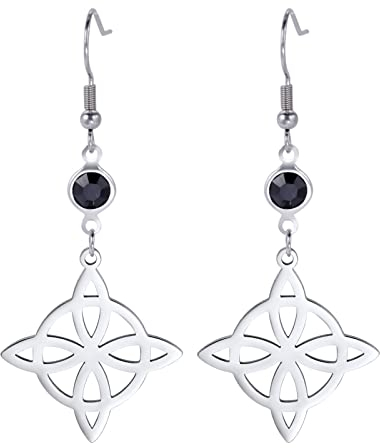 TEAMER Edelstahl Halbmond Göttin Schwarz Geburtsstein Hexen Knoten Ohrringe Dreifachmond Wicca Pentagramm Gothic Keltischer Knoten Tropfenohrringe, Unnow