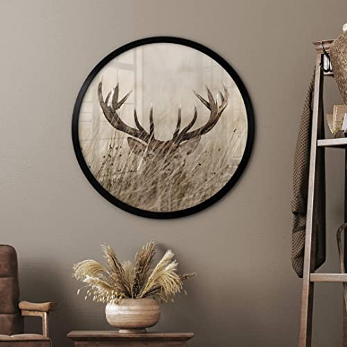 K&L Wall Art Hirsch Geweih Poster Rund Vintage Waldtiere Kunstdruck Wohnzimmer Natur Bilder modern