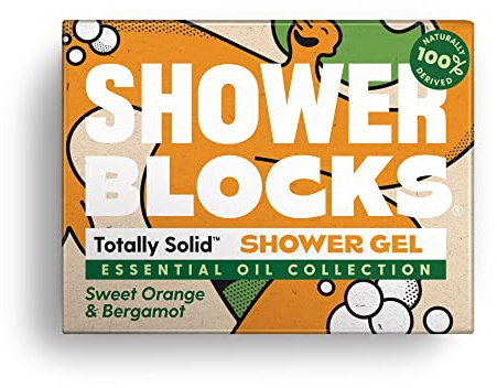 Shower Blocks - Sweet Orange &Bergamot Solid Shower Gel | Plastic, SLS, SLES & Paraben Free | 100% Natural & Vegan | Moisturising Body Soap For The shower