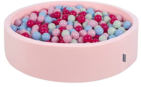 KiddyMoon Piscina De Bolas 120X30cm/600 Bolas Redondo Grande para Ninos,Hecha En La UE, Rosa: Rosa Claro/Rosa Oscuro/Azul Celeste/Menta
