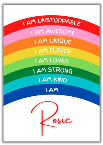 Unframed Personalised Positive Affirmation Poster Print For Kids Room - Add Any Name - I Am Print - A4 - Inspiring Wall Art for Boys and Girls