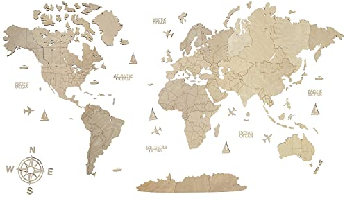 WoodLeo Blank Wooden World Map - Art Large Wall Decor - Size (M & L & XL) Any Occasion Gift Idea - DIY Wall Art For Home & Kitchen or Office (NATURAL, M (120x62 cm))