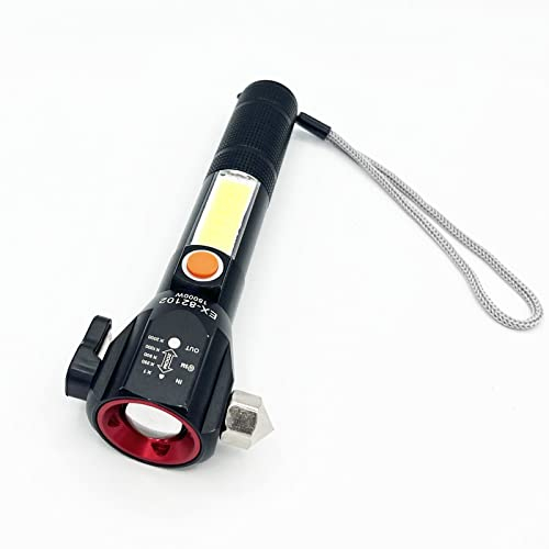 EUROXANTY Linterna táctica LED | Linterna recargable de alta Potencia | Linterna de Trabajo con Kit de Emergencia incorporado | Linterna de Mano con Cortacinturones y Rompecristales