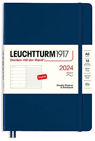 LEUCHTTURM1917 367774 Wochenkalender & Notizbuch Softcover Medium (A5) 2024, 12 Monate, Marine, Englisch