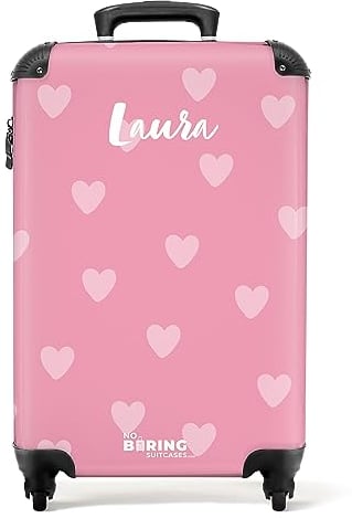 NoBoringSuitcases.com® Kinderkoffer Mädchen - Koffer Kinder Mädchen - Herzchenmuster - Kinder Koffer Madchen - Trolley - Kinder Trolley Mädchen - 55x40x20 - Fotokoffer - Personalisiert