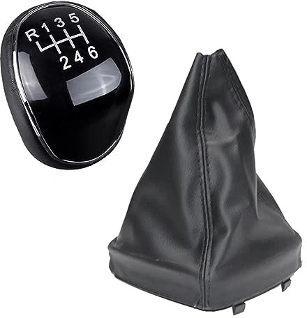 EVURU Pomos de palanca de cambios, Perilla de palanca de cambios de cuero de 6 velocidades, cubierta de maletero Gaitor for Ford Mondeo IV S-MAX C-MAX Transit Focus MK3 MK4 Kuga