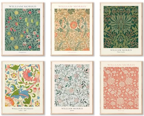 TWNSLLA William Morris Wandkunstdrucke 6er Set Abstrakte William Morris Ausstellung Poster, Vintage Wanddekoration für Zimmer Ästhetik, Retro Galerie Leinwand Gemälde Boho Raumdekor für ästhetische