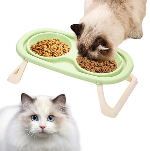 Vesone Cuencos Altos para Gatos,Cuencos elevados para Gatos - Plato Alto para Gatos Altura Ajustable Desmontable - Suministros para Mascotas Tazón de Comida antisalpicaduras para dueños de Mascotas