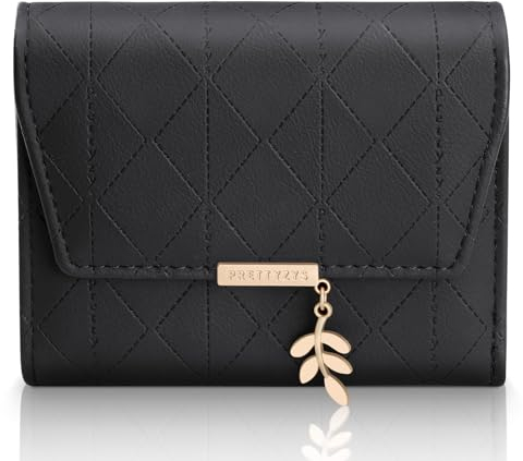 Aucuu Portefeuille Femme en Cuir PU, Petit Porte Monnaie, Porte-Monnaie en Cuir, Porte Monnaie Femme, Porte Feuilles Court Pliable avec Zippé et Slots de Carte de crédit Cash ID - Noir