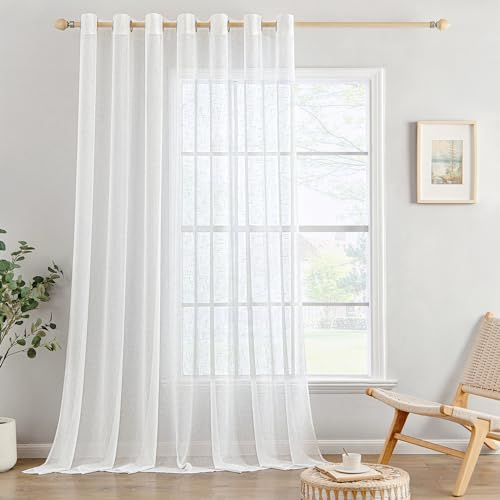 MIULEE 1er Set Voile Vorhang Sheer Leinenvorhang mit Ösen Transparente Leinen Optik Gardine Ösenschal Wohnzimmer Fensterschal Lichtdurchlässig Dekoschal Schlafzimmer 300x245cm (B x H) Weiß