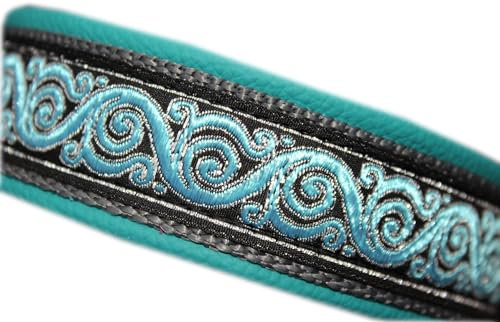 Hundehalsband Leder Türkis Blau Metallic Klickverschluss Handmade