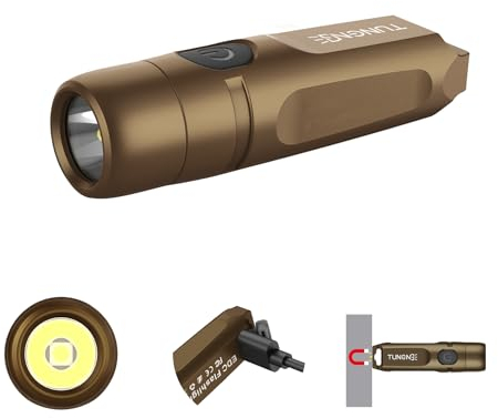 TUNENGE Lampe de poche porte-clés S15 - Super lumineuse - 650 lumens - Rechargeable - UCB C - Mini lampe de poche magnétique - Convient pour la randonnée, le camping (marron)