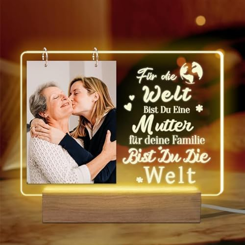 Geschenke für Mama, Personalisierte Lampe mit Foto - Geschenke für Mama von Tochter Sohn, LED Nachtlicht mit Text, Acryl Fotorahmen Geburtstagsgeschenk für Mama