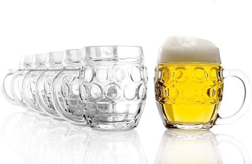 Oberglas Tübinger Bierkrug mit Henkel und Schild 500 ml, 6er-Set