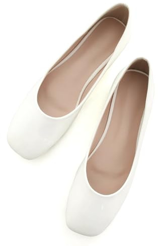SAILING LU Flats for Women Comfortable Solid Color Soft Flats Square Toe Ballet Casual Work Shoes Dressy Slip-ons Loafers, Square Toe-white, 6 UK