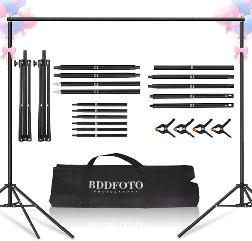 BDDFOTO Soporte de fondo, nuevo sistema de fondo ajustable de 6,5 x 10 ft/2 x 3 m, kit para fotografía, estudio y fiesta, eventos, con bolsa de lona portátil