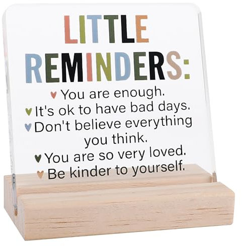 Inspirational Motivational Gifts,Little Reminders You Are Enough Funny Acrylic Clear Desk Decorative Sign, Office Desk Table Shelf whith Wooden Stand,for Employees Coworker Friends.