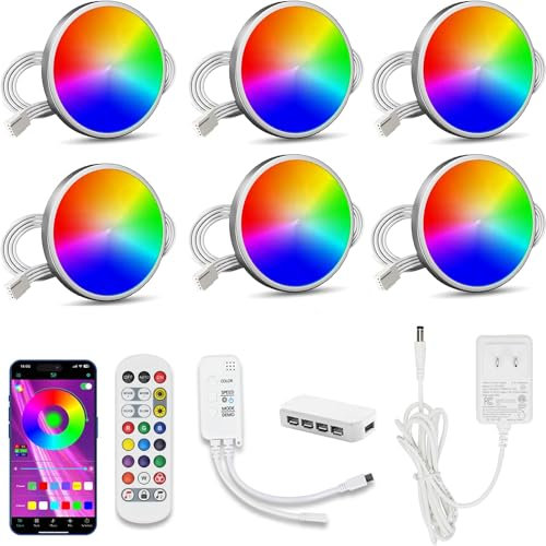 RGBW LED Puck Lights, 6 Pack, 16 Million Colors, 28 Modes, App & Remote Control, Under Cabinet Lighting Multi Colors Changing