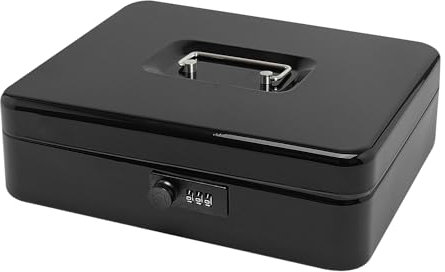 Geldkassette aus Stahl mit Zahlenschloss, kleine Geldkassette aus Metall mit abnehmbarem Geldfach, Geldkassette mit abschließbarem Deckel (Schwarz, 30 * 24 * 9 CM)