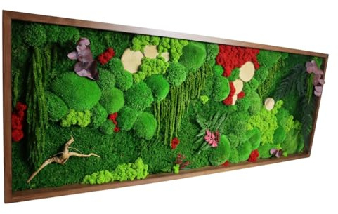 HelloMoss  Quadro vegetale stabilizzato rettangolare – Decorazione murale naturale con muschio islandese, legno, piante e fiori – Cornice artigianale, senza manutenzione (pino naturale, 80 x 50 cm)