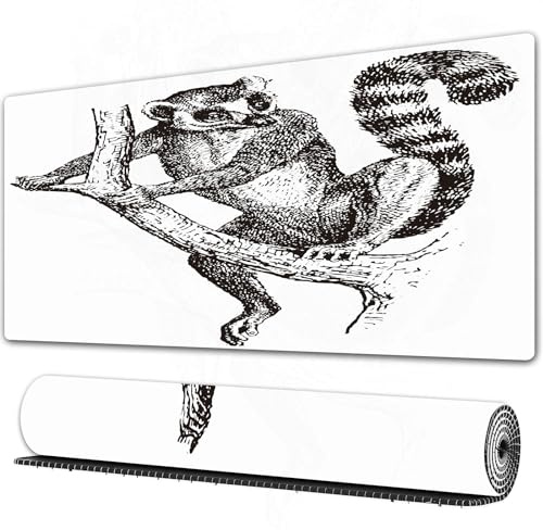 EOMKSE Mouse Pad Gaming Large Desk Pad Washable Mouse Pad Laptop Desk Mat,Ring-tailed Lemur or Lemur catta vintage engraved illustration. Dictiona,Home Mouse Pad with Anti-Slip Rubber Base,16x29.5 in
