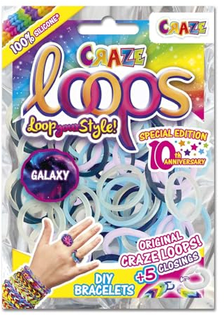 CRAZE loops BAG 100 - Loom Bänder Nachfüllpack mit 100 Gummibänder & 5 Verschlüsse - Kinderschmuck Bastelset aus hautfreundliches Silikon - Farbmix, Farbenmix