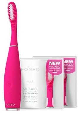 FOREO Total Oral Care ISSA 3 Set - Ultrahygienische 4-in-1 Silikon-Schallzahnbürste + 2 x ISSA Hybrid Wave-Bürstenkopf - Weiße Zähne, saubere Mundhöhle, weiche Zahnbürste - Fuchsia