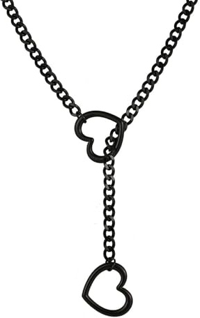 Tseonmis Herz-O-Ring-Schlupfkette für Damen, Loveshackles-Herz-Schlupfkette, Herz-Schlupfkette für Damen, verstellbare Lasso-Herzkette, Y-Halskette aus Edelstahl für Frauen (Black)