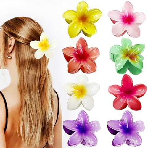 Blumen Haarspangen, 8 Stück Blumen-Haarklammern, Hawaiianische Klauenklammern Große Haarklammern Rutschfest für Frauen Mädchen Geschenke(8 Farben)