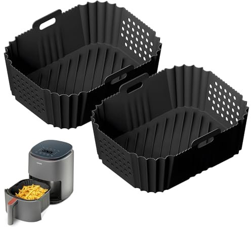 2PCS Air Fryer Silicone Liner, Reusable Air Fryer Accessories for Ninja Double Stack XL 9.5L SL400 SL401UK, Perforated Air Fryer Accessories