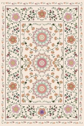 Tospass Beige Teppich 140x200cm Boho Kurzflor Wohnzimmer Schlafzimmer Kinderzimmer Blumen Teppich, Felloptik, Anti-Rutsch Unterseite, Waschbar bis 30 Grad, Hohe Flordichte