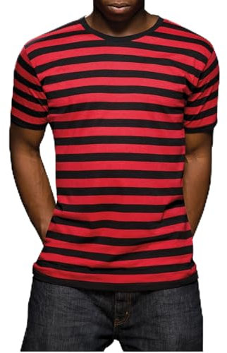 Compatible con Mantis – Camiseta retro de rayas para hombre, diseño marino, manga corta, cuello redondo, certificado Oeko-Tex 100, algodón en conversión, vegano, rojo, XL