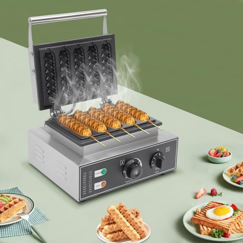 MEELRYD Waffeleisen Waffelautomat für 5 leckere Waffeln am Stiel, Temperatur einstellbar von 50˚C bis 300˚C 5 min Timer Antihaftbeschichtung Edelstahlgehäuse 220V, 1550W
