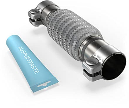 Flexrohr Universal Flexstück Wellrohr Hosenrohr Flexibles Rohr Edelstahl Interlock Ø55 x 150 x 260mm mit 2 Schellen inkl. Auspuff Kitt .Einbau ohne Schweißen