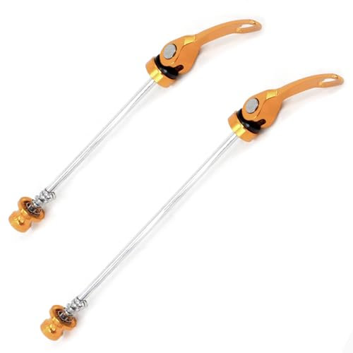 rningo 2pcs QR Skewers High-Strength Alloy Quick Release Skewers Front 115 mm Rear 147 mm Axle Set Fit for Road Bike(Gold)