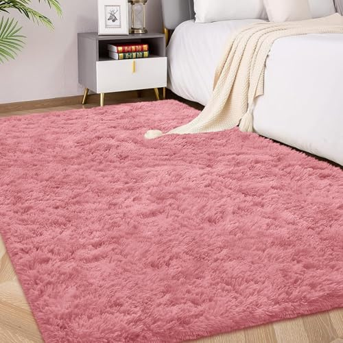 FVVRAX Flauschiger Hochflor Teppich 90x150 cm Erröten | Extra weicher Shaggy Teppich rutschfest für Wohnzimmer Schlafzimmer | Kuscheliger Bodenteppich für Kinder Haustiere