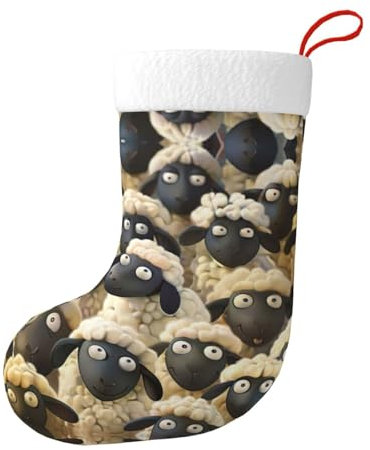 VPPUR Calza di Natale con stampa di pecore in stile cartone animato, 45 x 2,5 cm, idea regalo per le vacanze in famiglia o al caminetto