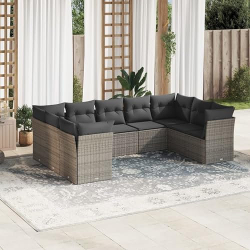Gartensofa-Set mit Stauraum, 9-teilig, grau, Polyrattan, ideal für Wohnzimmer oder Terrasse, Aufbewahrung