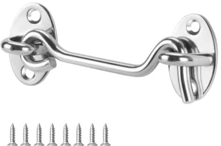 Domira Hook & Eye Latch - Heavy Duty Stainless Steel Door Lock | 3, 4, 6, 8 Inch | Gate Hook and Eye Latch for Doors, Sheds, Windows, Barns, Sliding Doors, and Wooden Gates (Chrome) (8 Inch)