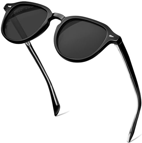 KANASTAL Rotondi Occhiali da Sole Donna Neri Piccoli Polarizzati Cerchio Uomo Scuri Retrò Vintage Classici Protezione UV400 Black Round Sunglasses Women per Viaggio Pesca - Montatura Nera Brillante