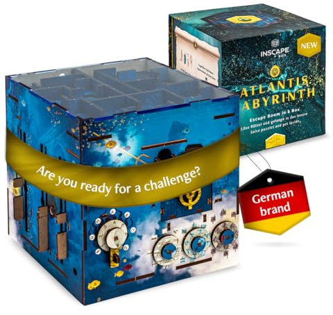 INSCAPE Atlantis Labyrinth - Caja de Rompecabezas de Madera - Puzzle Box - Escape Room Juego para Adultos y niños - Juegos de ajos - Rompecabezas de Madera 3D - Juegos de Pensamiento - Caja de