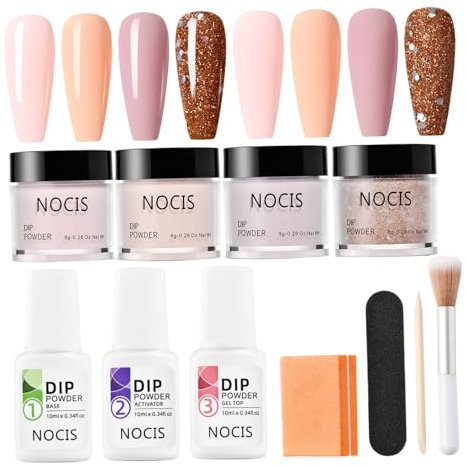 Dip Powder Nail Kit, 4 Colors Nail Dipping Powder Kit for Home DIY Salon Art, Glossy or Frosted Finish with Base Top Coat Activator As for Women