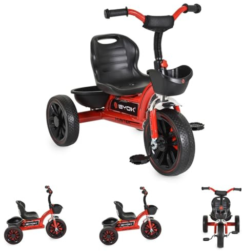 Byox Dreirad Hunter Eva-Reifen, Verstellbarer Sitz, Korb, ergonomische Griffe rot