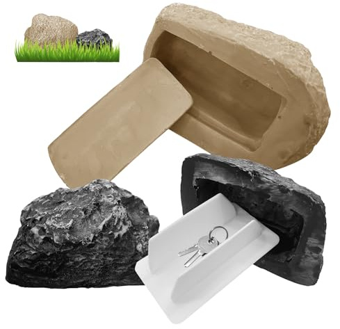 JVNZAM 3Pcs Realistic Rock Key Holder, Looks & Feels likeReal Stone, Fits with Landscaping, Loose-Bottom Design, Weatherproof, Outdoor, Geocaching